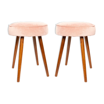 Set of two baby pink velvet stools, mid-century, Europe, 1960s.