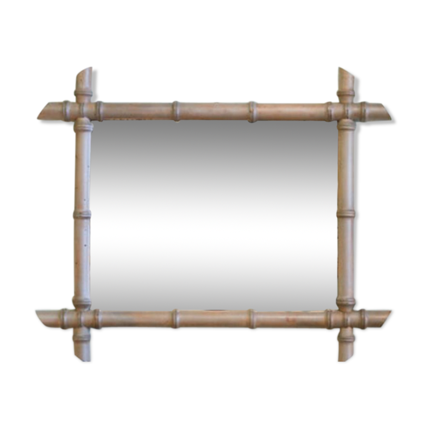 Bronze bamboo wood mirror patinated 54 cm 36 cm vintage