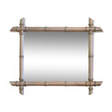 Bronze bamboo wood mirror patinated 54 cm 36 cm vintage