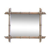 Bronze bamboo wood mirror patinated 54 cm 36 cm vintage
