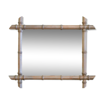 Bronze bamboo wood mirror patinated 54 cm 36 cm vintage