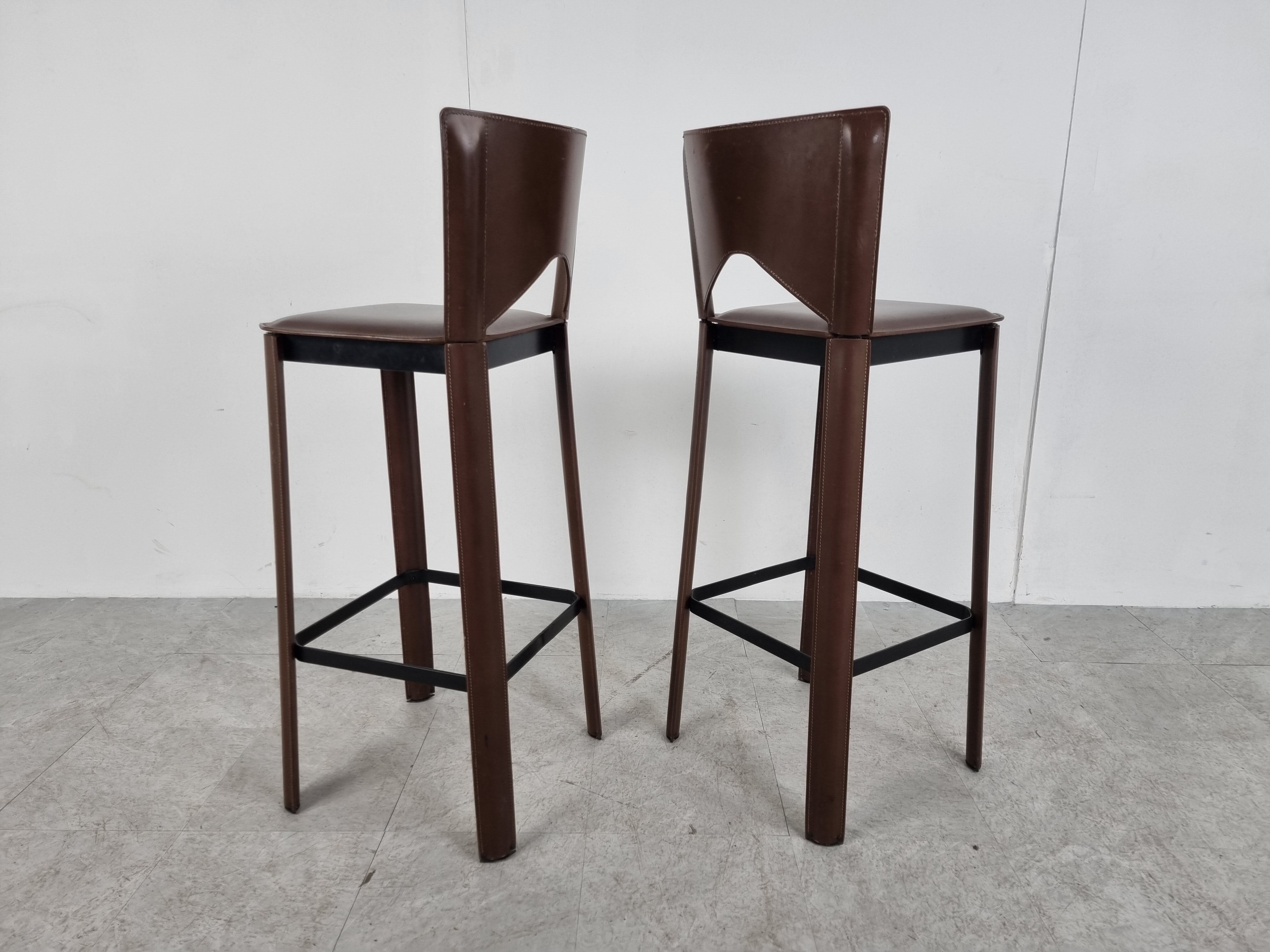 Brazilian leather bar stools, 1980s