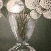 Tableau nature morte aux fleurs blanches années 70