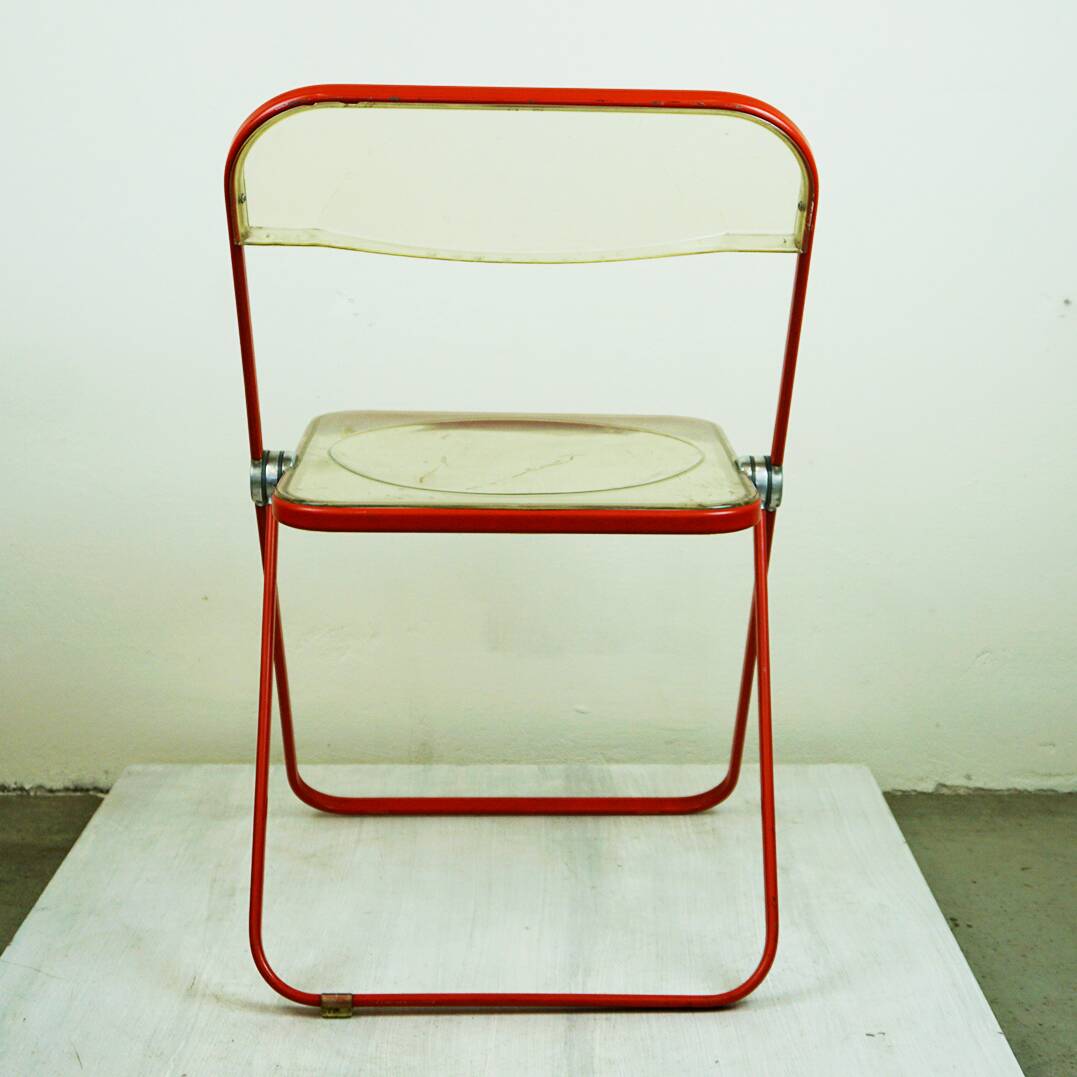Red Plia Lucite folding chair by G. Piretti for Castelli Italy