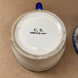 Pair antique quimper cb ceramic beige blue france cup #b287
