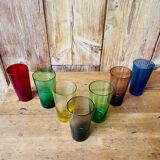 Set of 7 colored glasses 70s