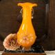Vase orange Murano fait main avec détails floraux en verre transparent
