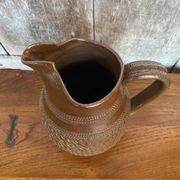Antique brown stoneware pitcher geometric chiseled decor made in france vintage