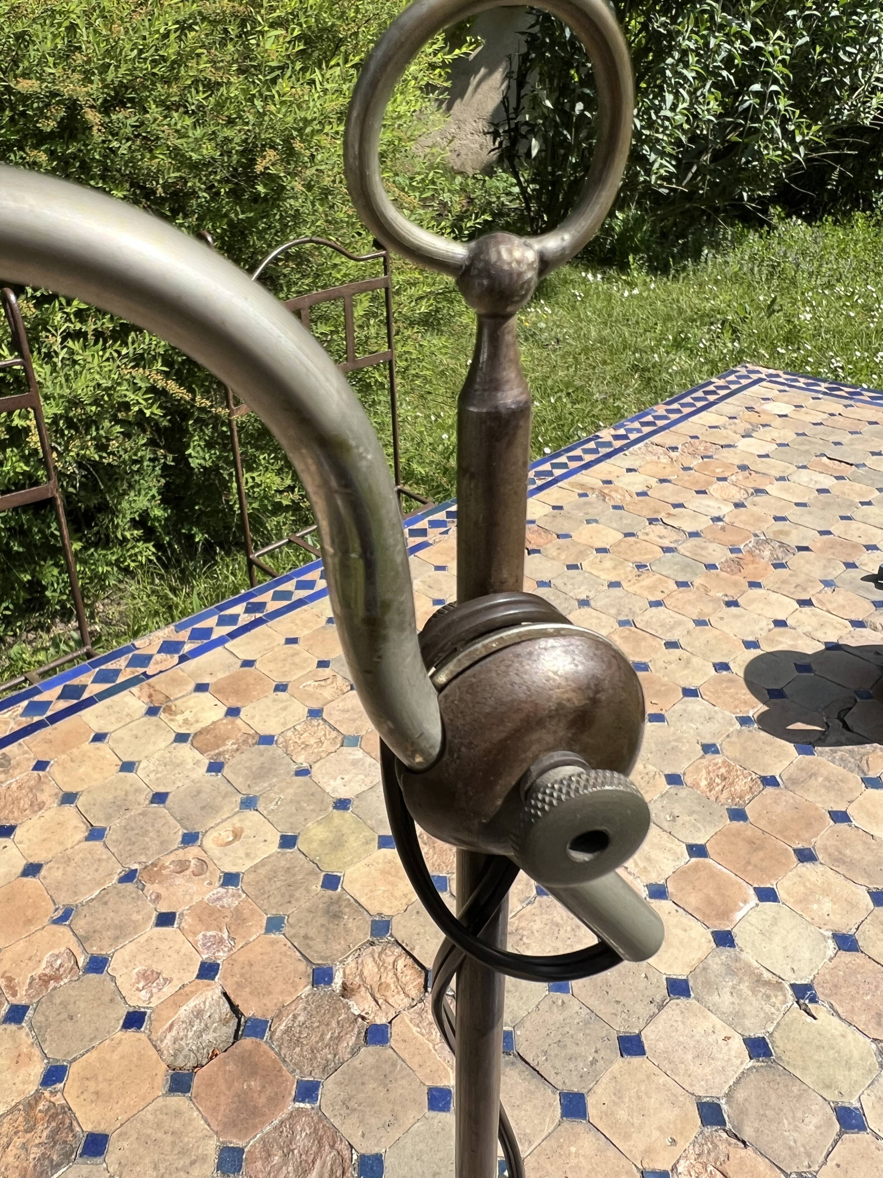 Vintage industrial articulated desk lamp in patinated metal