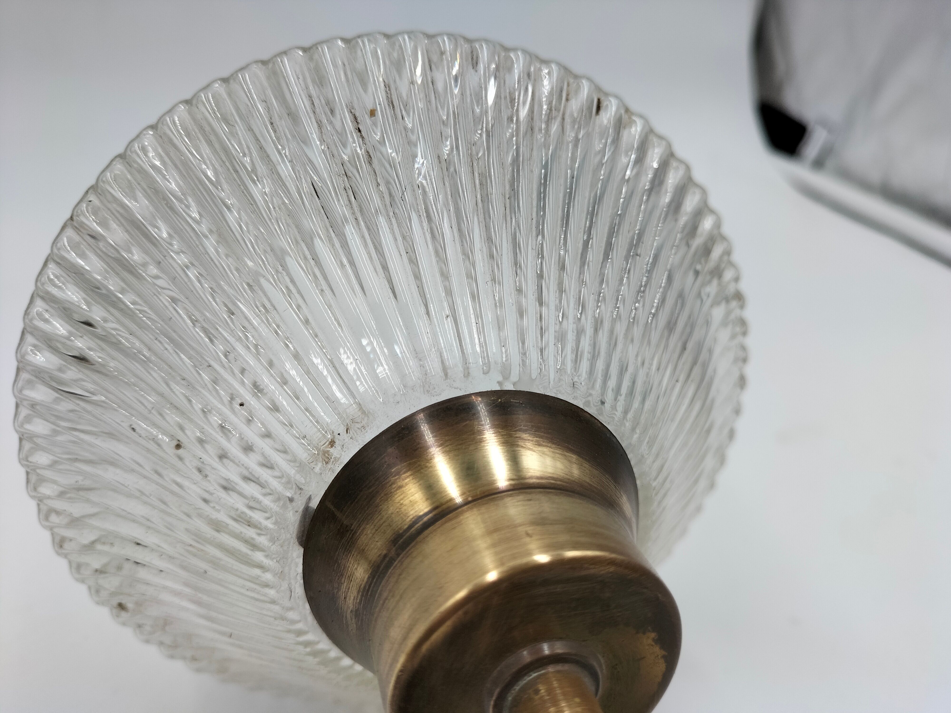 Pair of brass and glass wall lamps