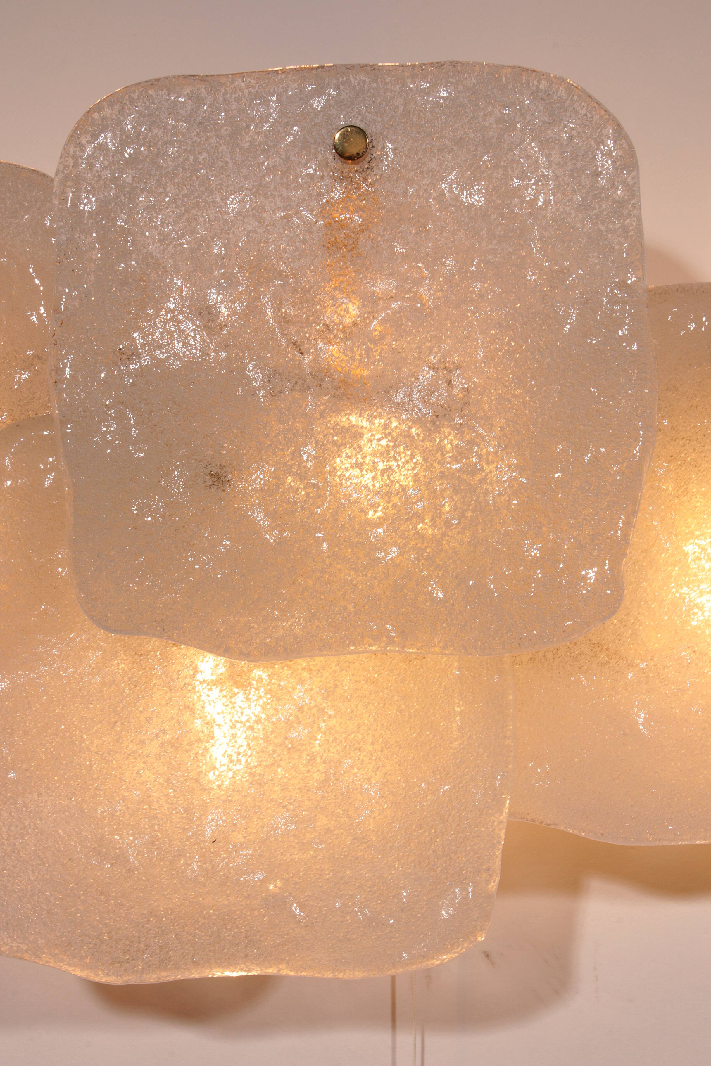 J.T. Kalmar Midcentury Ice Glass Wall Sconces Austria 1960