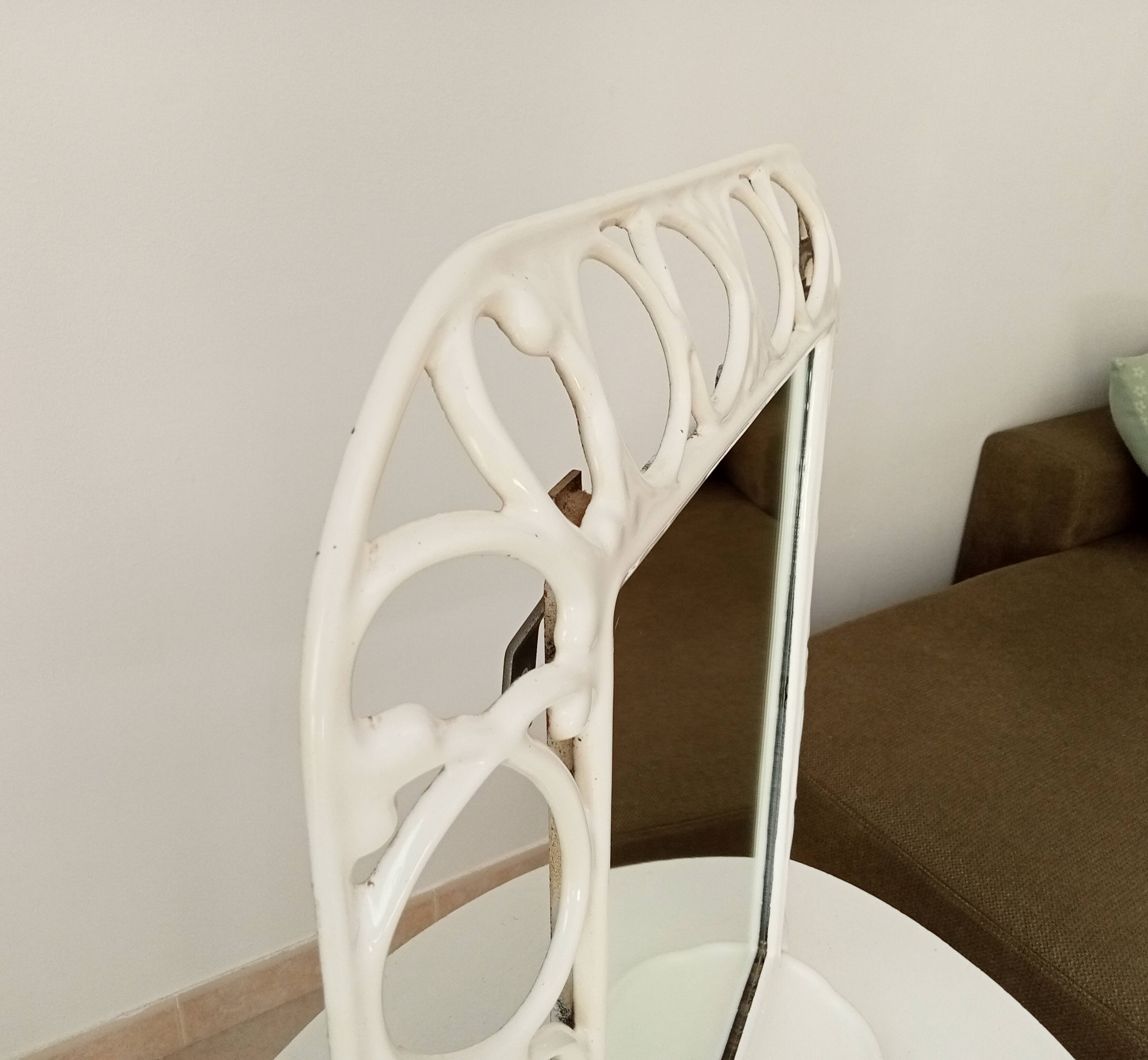 Antique 1930s enamelled cast iron shelf mirror