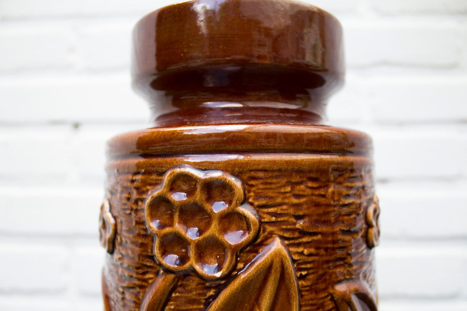 Vase floral vintage, céramique ouest-allemande, Allemagne de l’Ouest