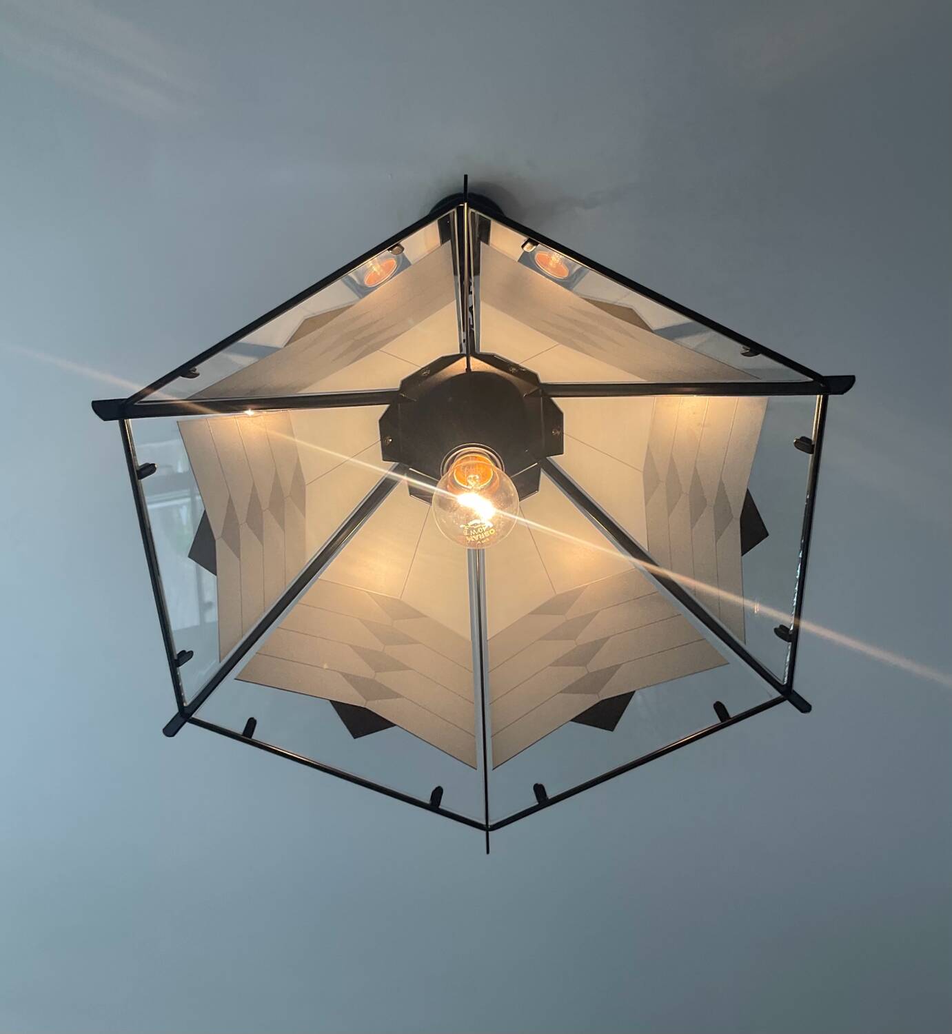 Post Modern pendant light in metal and glass