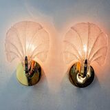 Pair of shell sconces, frosted Murano glass, Italy, 1980