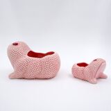 2 cache-pots zoomorphe en céramique rose
