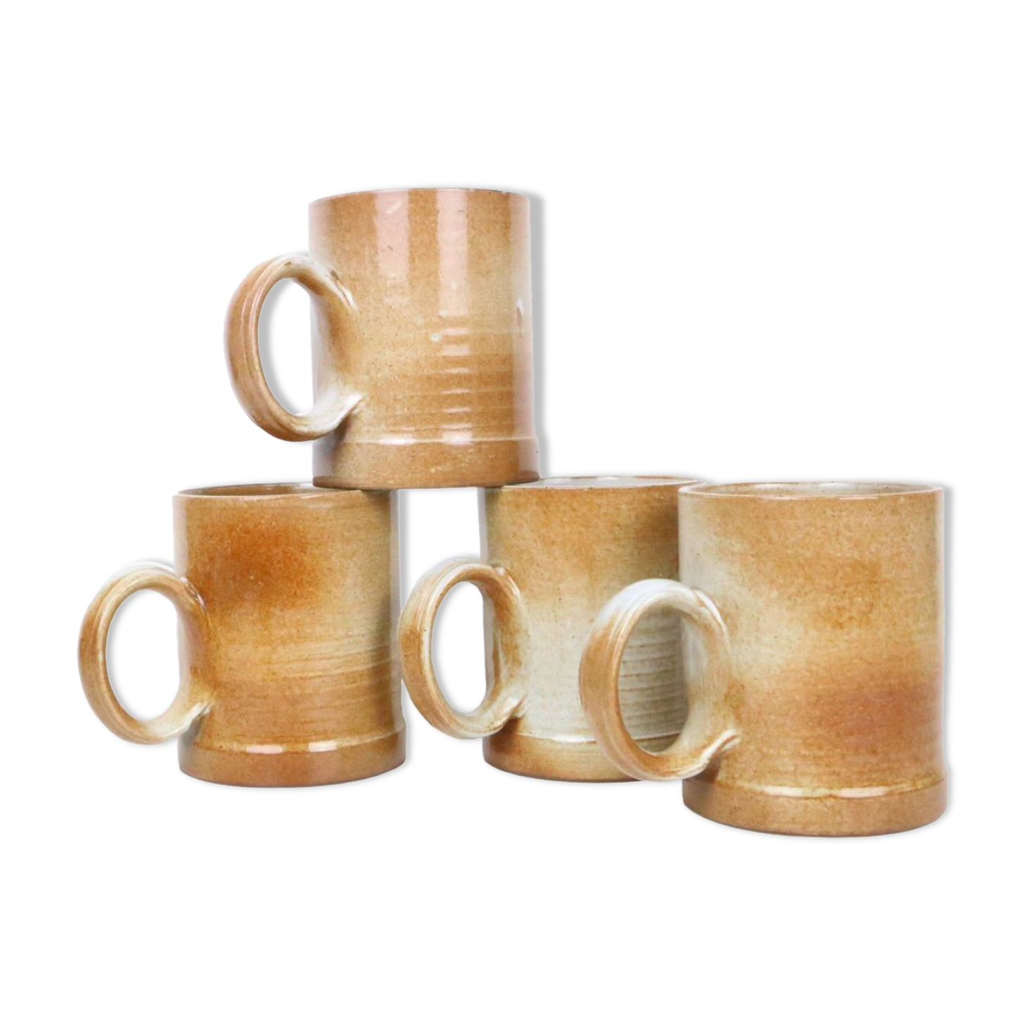 Set of 4 stoneware mugs, artisanal pottery, 1980