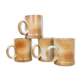 Set of 4 stoneware mugs, artisanal pottery, 1980