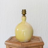 Yellow ceramic lamp, raffia lampshade, 60s