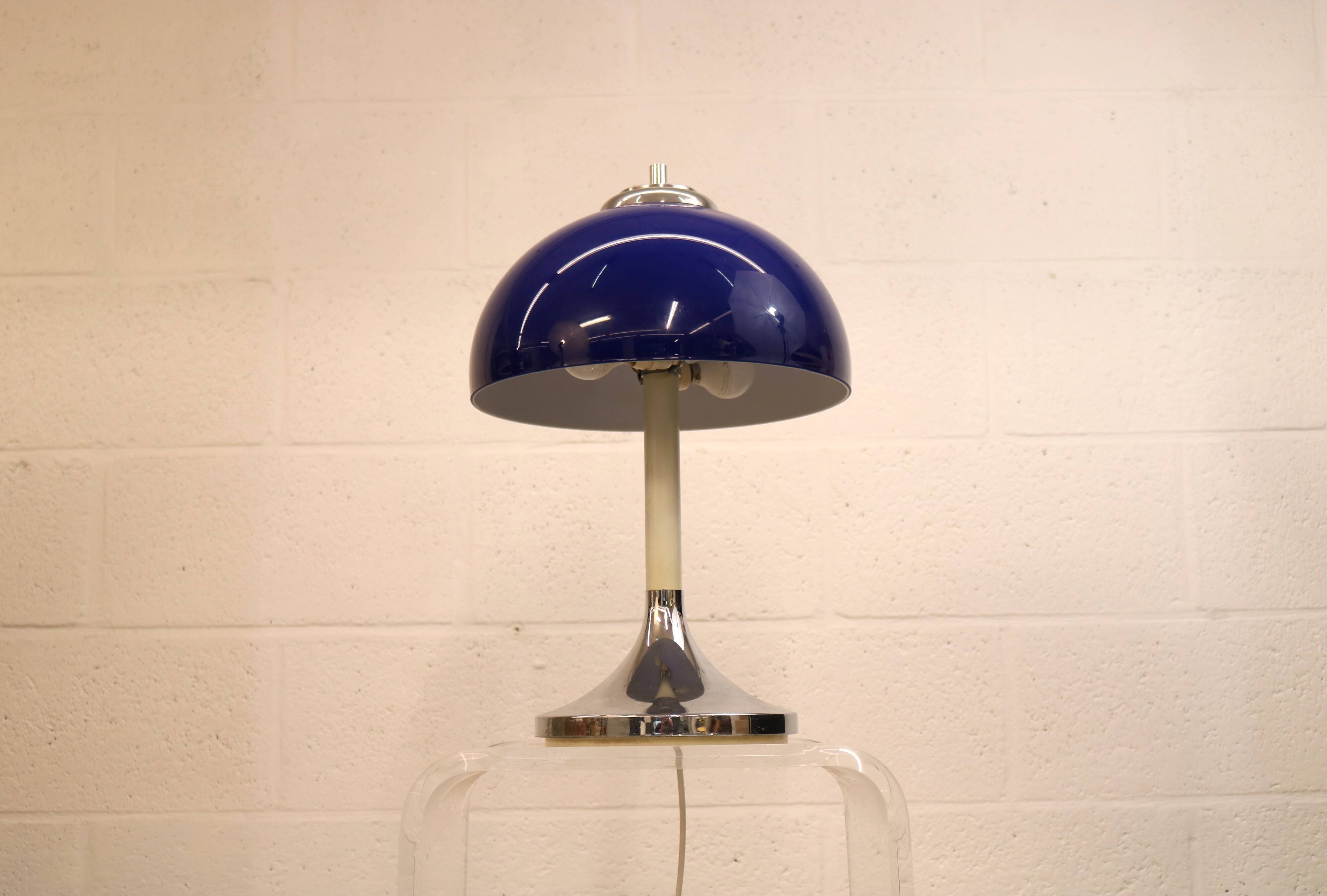 Vintage blue acrylic and chrome mushroom table lamp - Germany Space Age