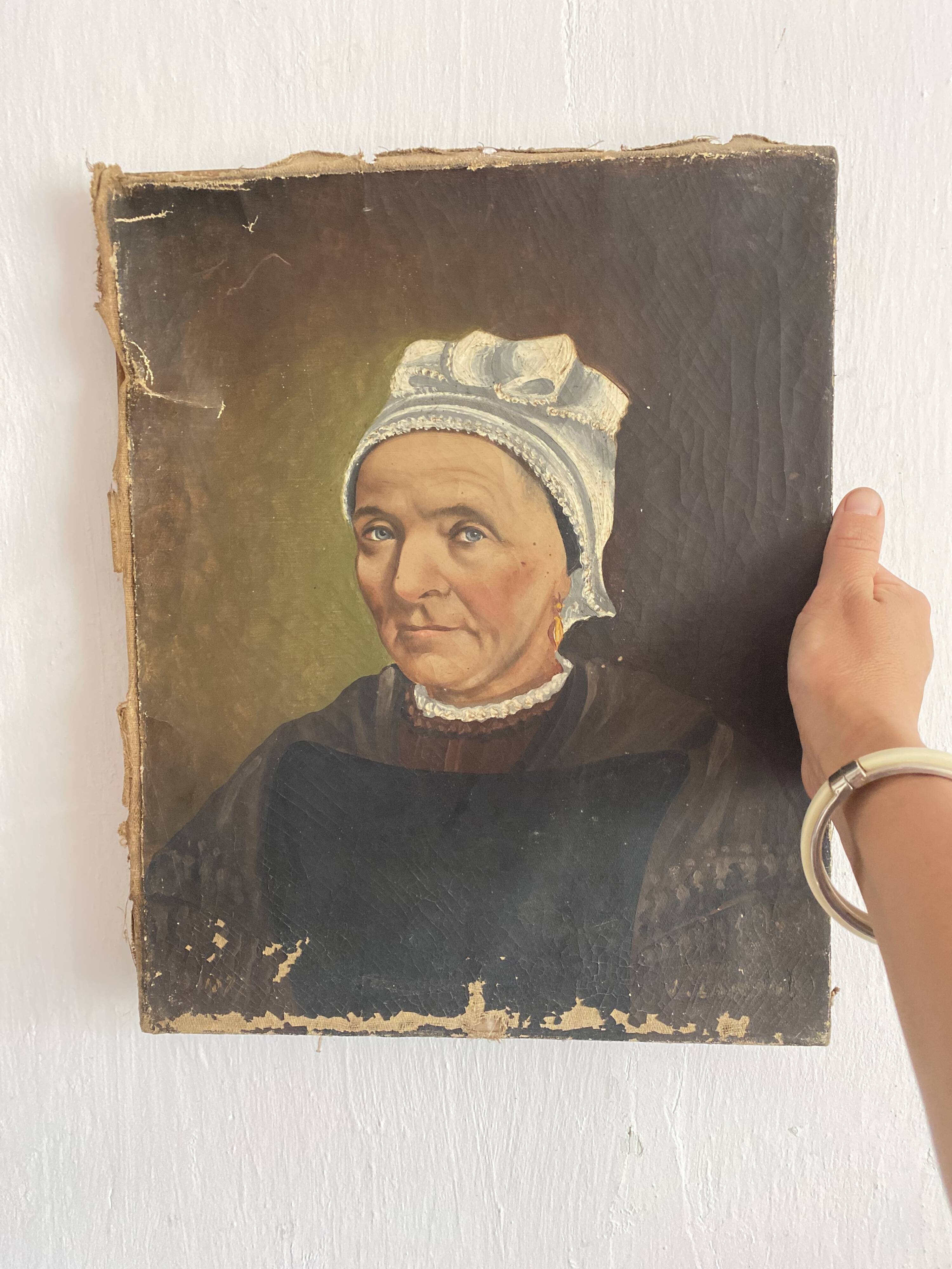Portrait of a woman with a 19th century headdress