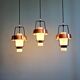 Trio de suspensions scandinaves en opaline et métal cuivré, années 1960