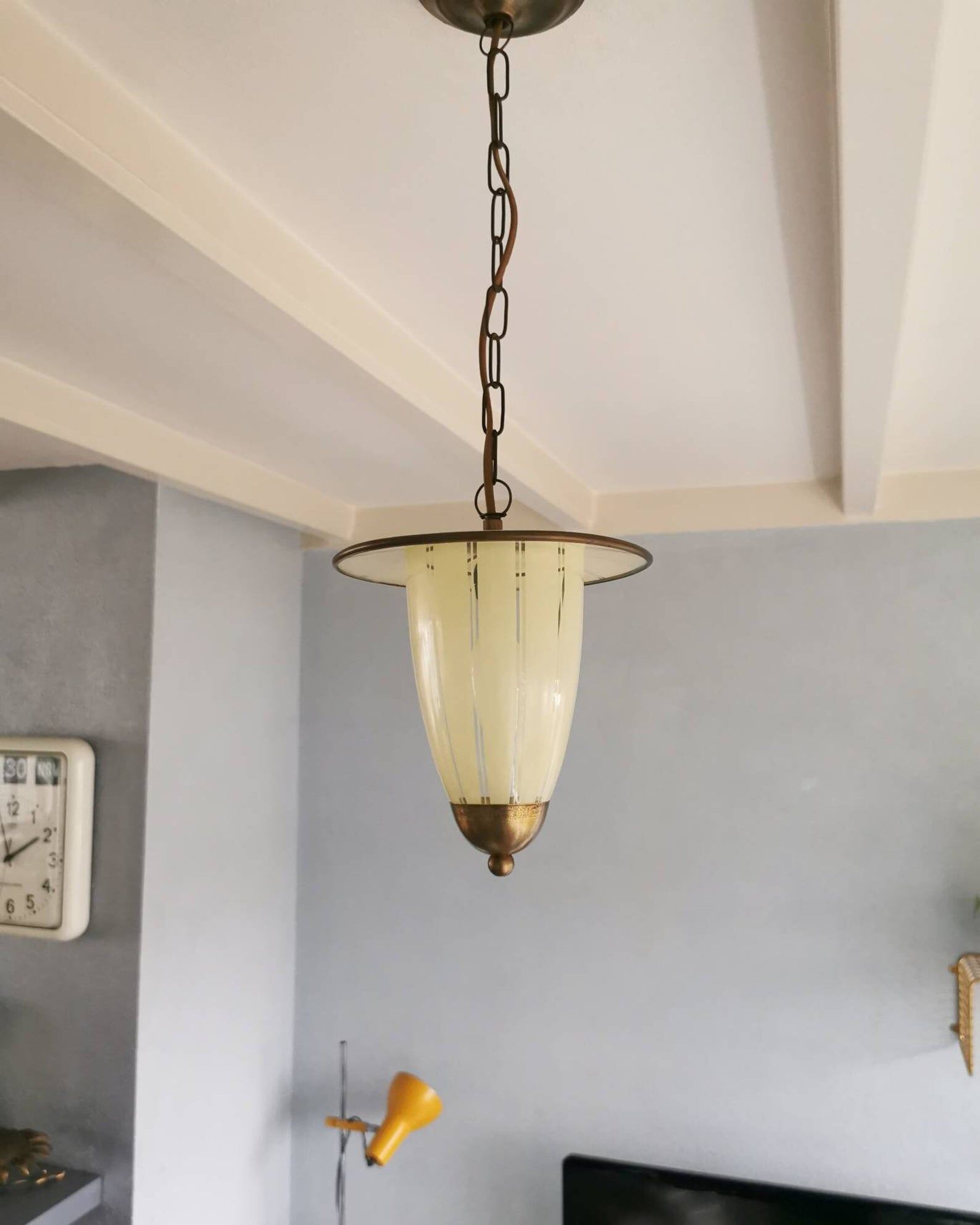 French pendant hanging in vintage 1950s glass