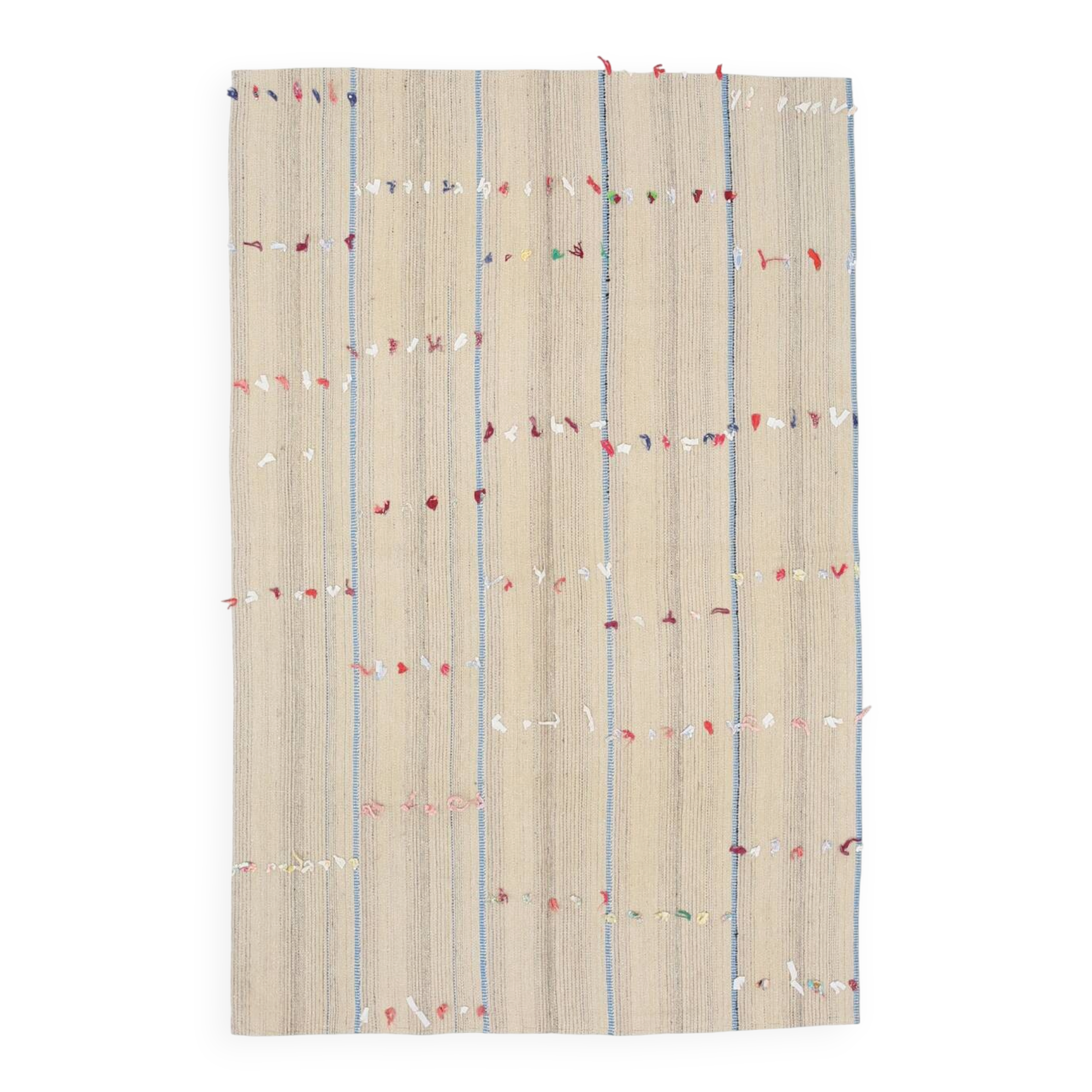 5x8 Turkish Mid Century Modern Cream & Brown Kilim Rug, 151x230Cm
