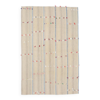 5x8 Turkish Mid Century Modern Cream & Brown Kilim Rug, 151x230Cm