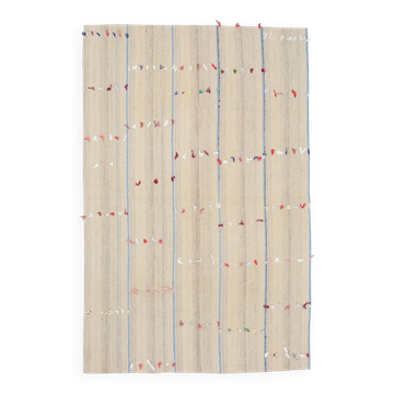 5x8 Turkish Mid Century Modern Cream & Brown Kilim Rug, 151x230Cm