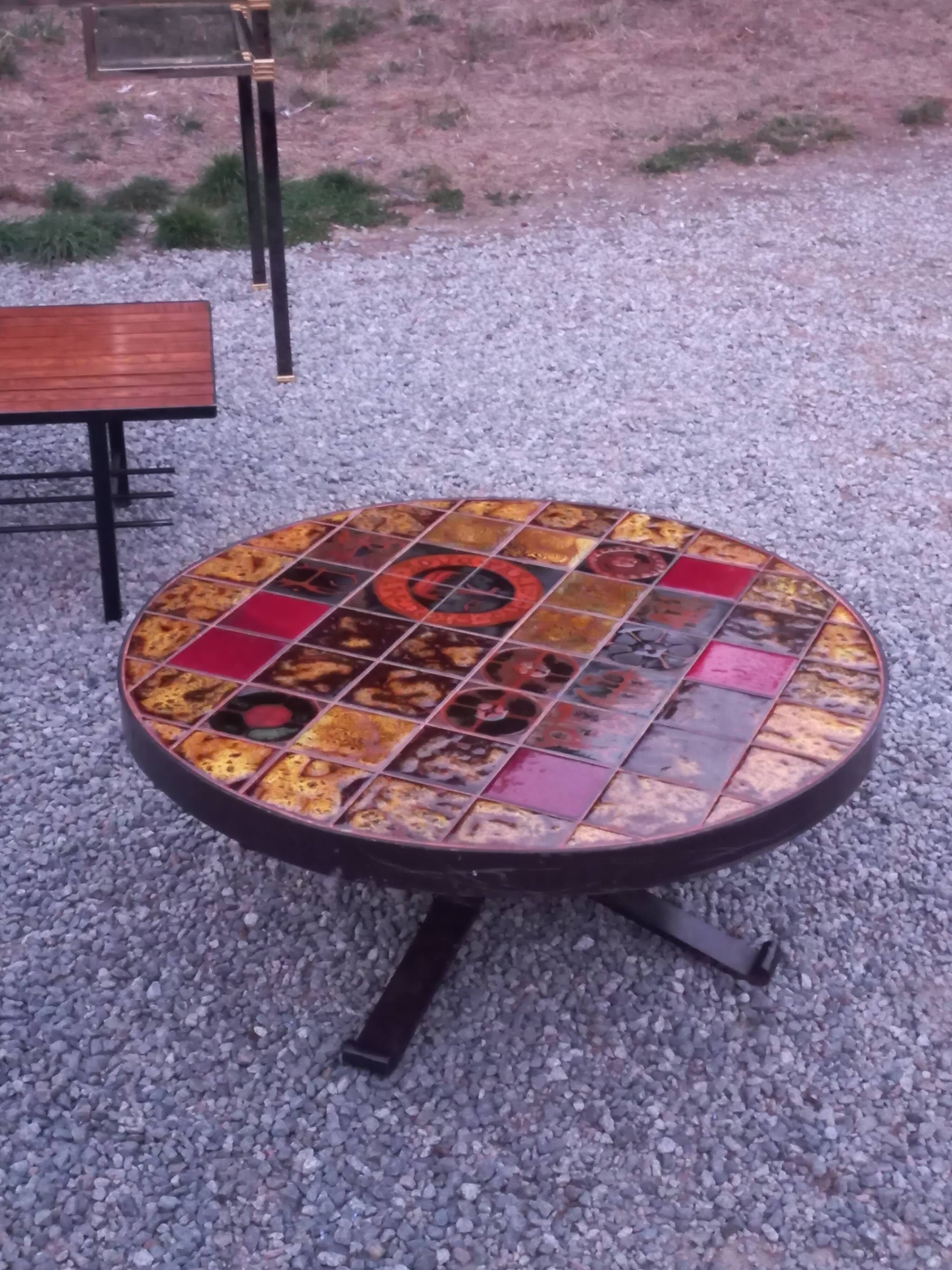 Table basse design Jean Gregorieff pour Roche Bobois céramique et métal