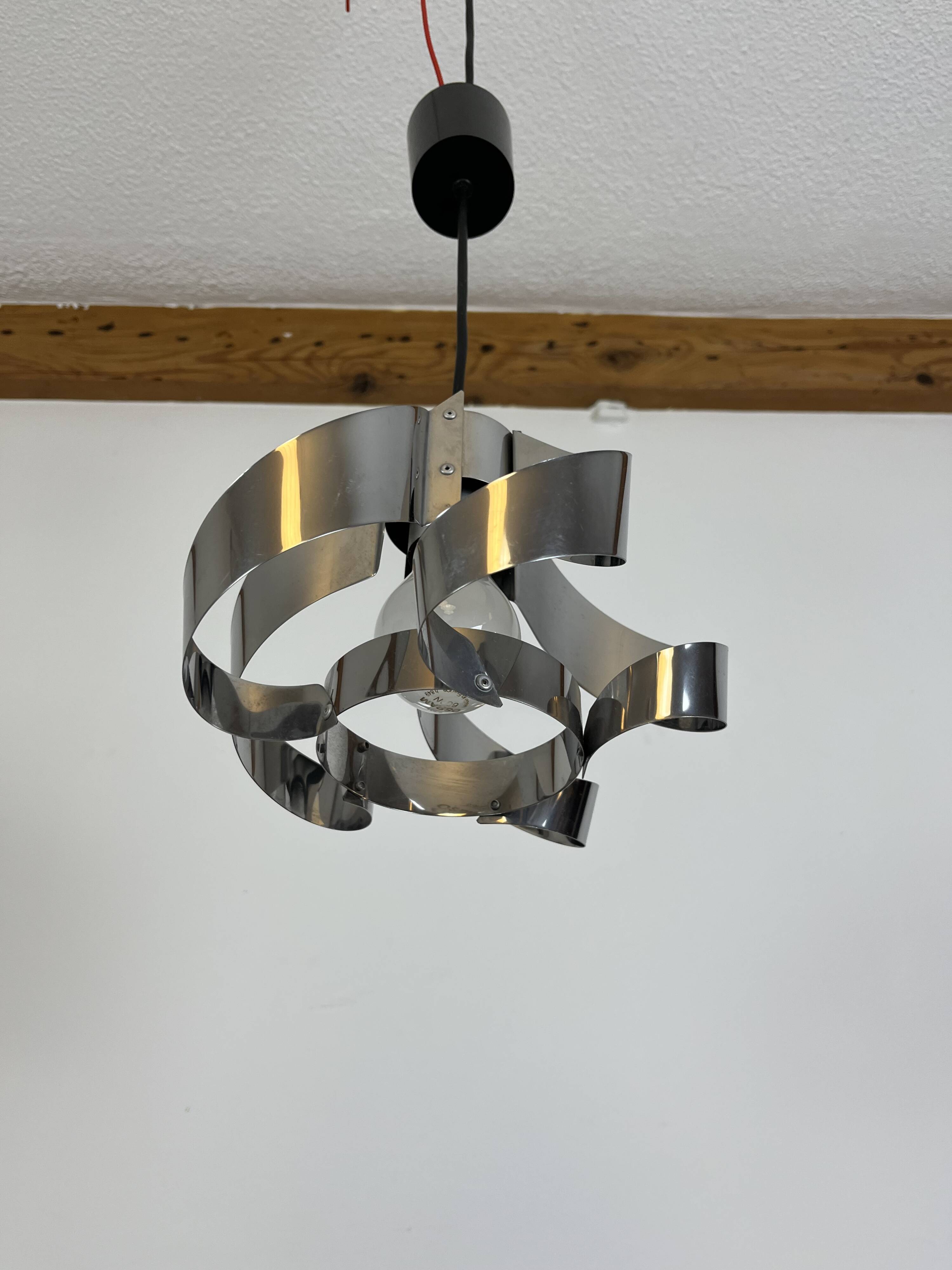 70s chrome spiral pendant light