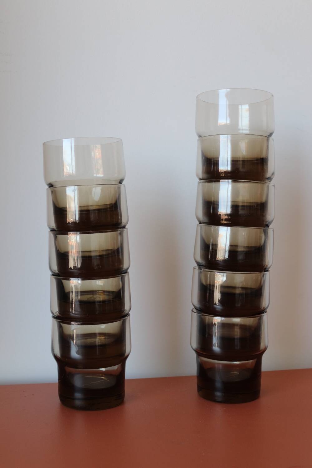 11 verres à eau vintage fumés mobil