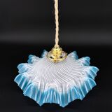 Vintage pendant light in blue gradient draped opaline glass