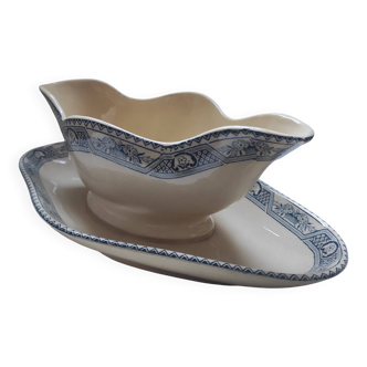 Martainville Ironstone Gravy Boat – Salins R&A – Blue Decor, One-Piece Piece