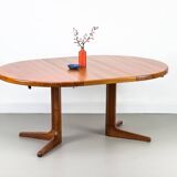 Table à manger ronde en teck danois avec rallonge, années 1970