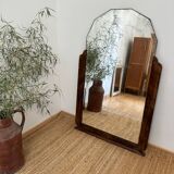 Large art deco beveled mirror in walnut