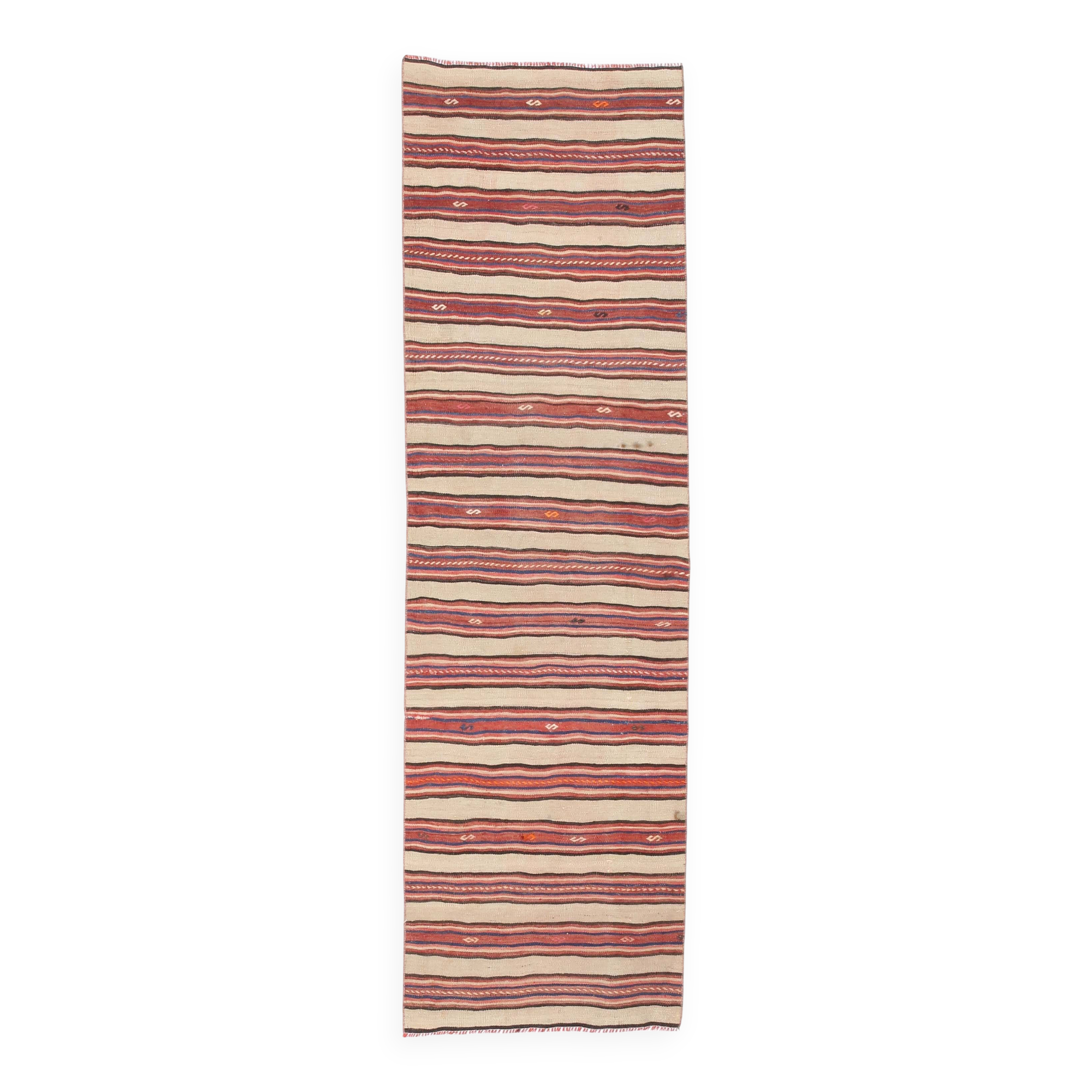 2x8 Red Striped Kilim Runner Rug, 75x254Cm