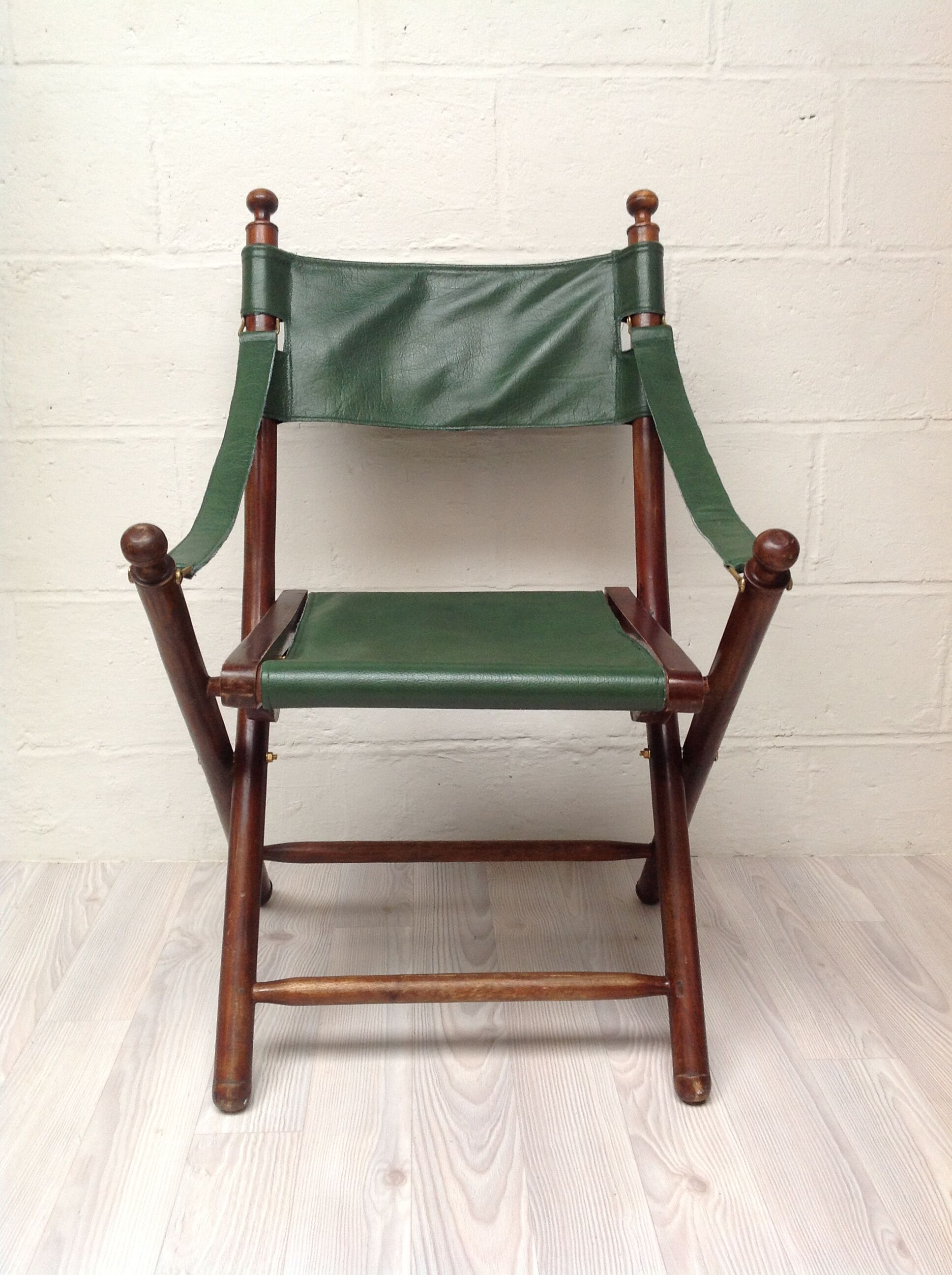 Fauteuil pliant ancien bambou et cuir