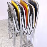 3 chrome & faux leather folding chairs, Elio Zema, Italy 1980s