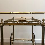 Table de style néo classique en métal argenté et doré et verre