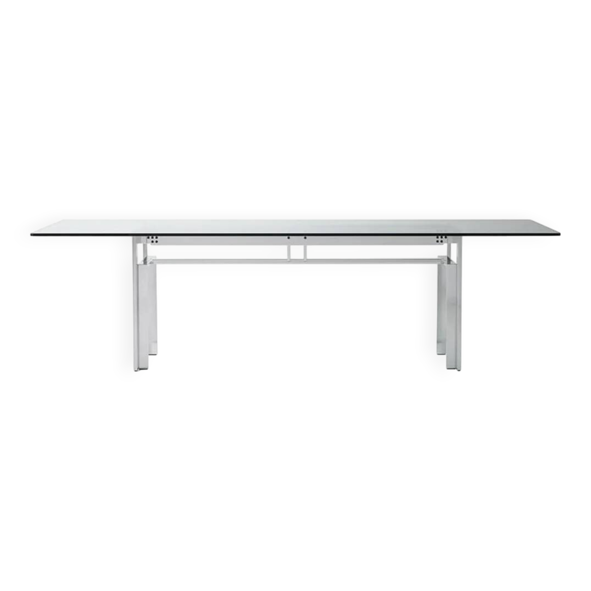 Table à manger en acier brossé avec plateau en verre - Doge - Carlo Scarpa pour Simon - années 1970