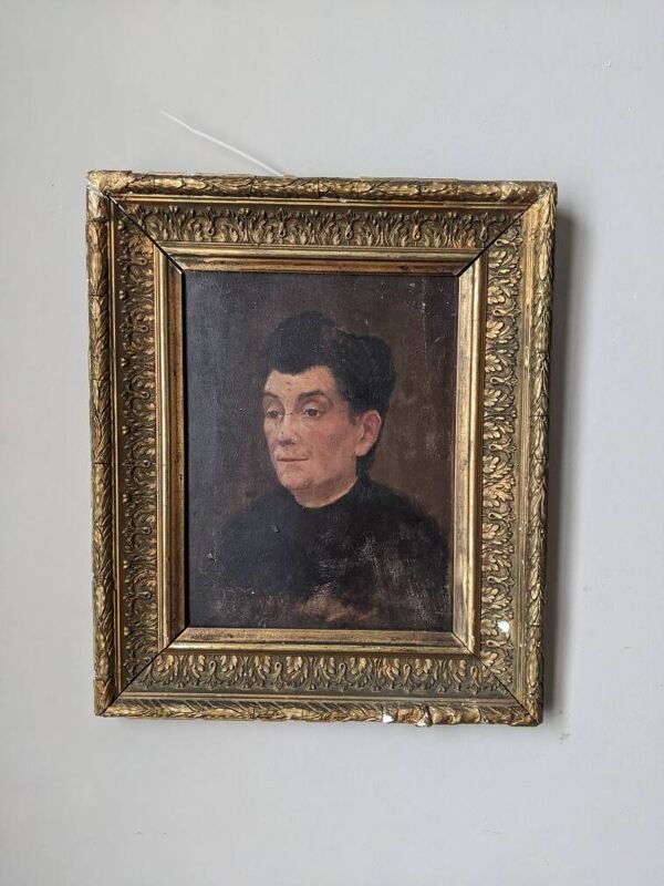 Huile sur bois portrait ancien décoration campagne antique baroque mouluré