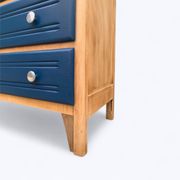 Art Deco chest of drawers in raw wood and blue, 1940
