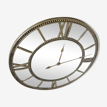 Grande pendule horloge murale miroir argent vieilli design moderniste