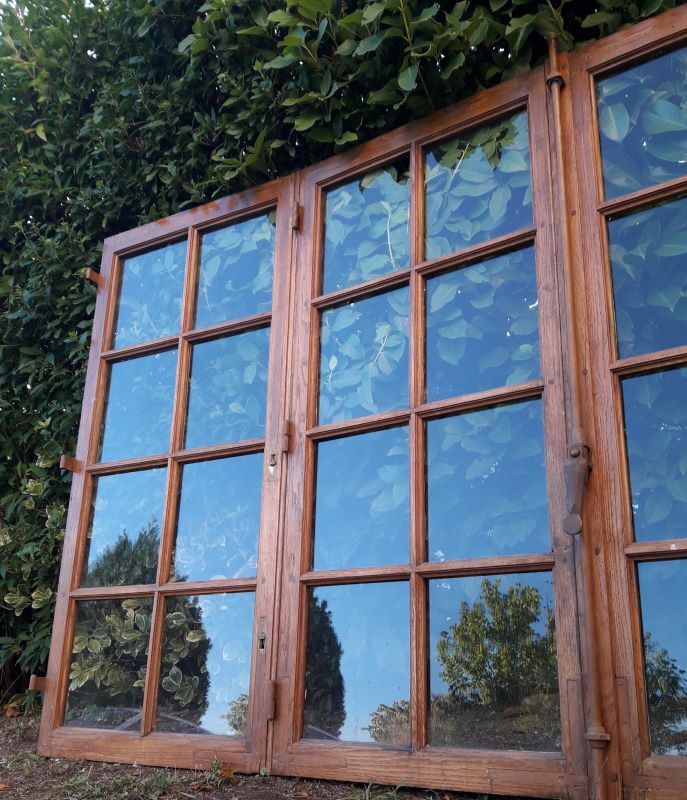 Glass window h141xl263 in oak 4 leaves