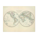 Antique map of the world in hemispheres  1869, w.a.k johnston general atlas