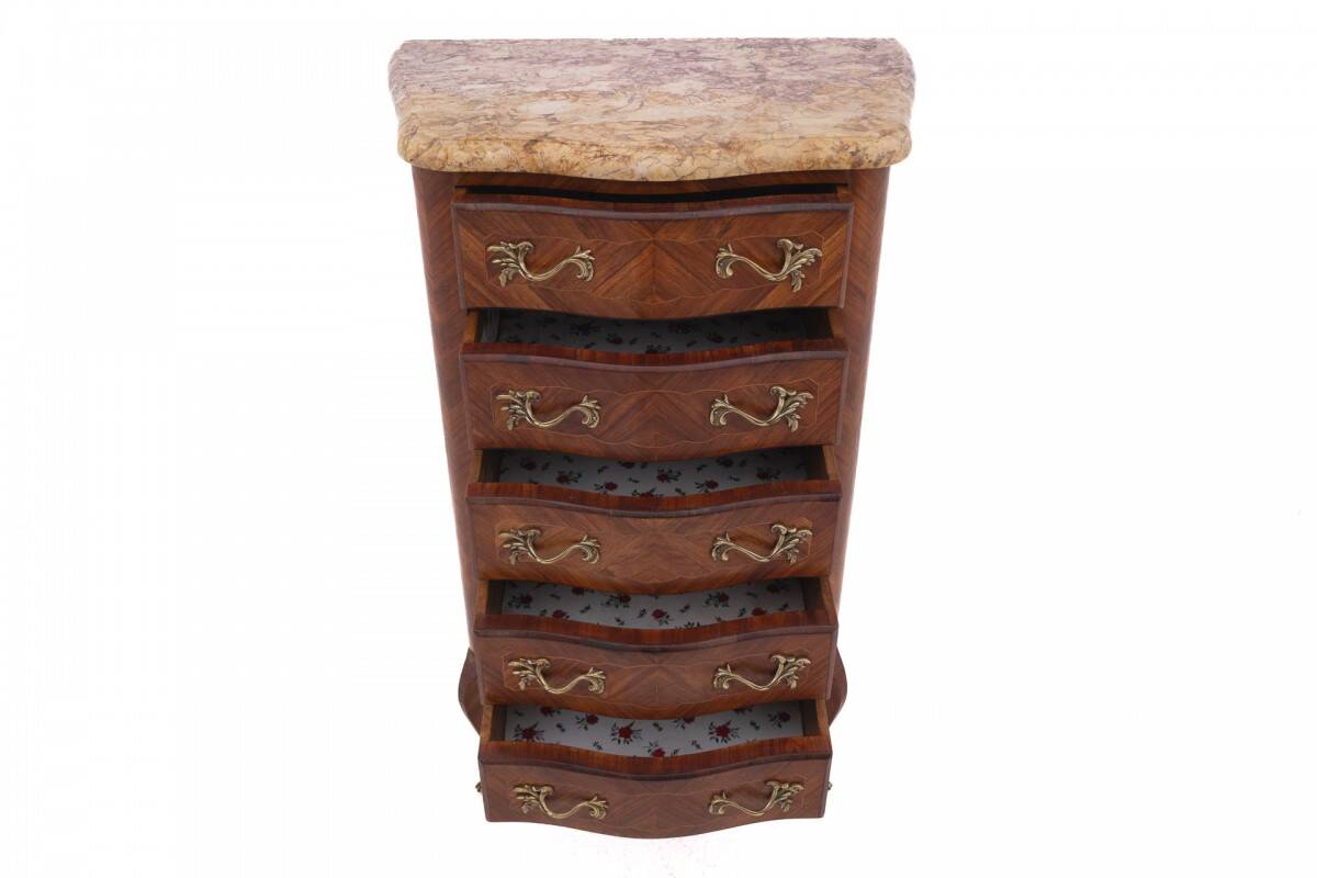 Stylish walnut chiffonier with marble top.