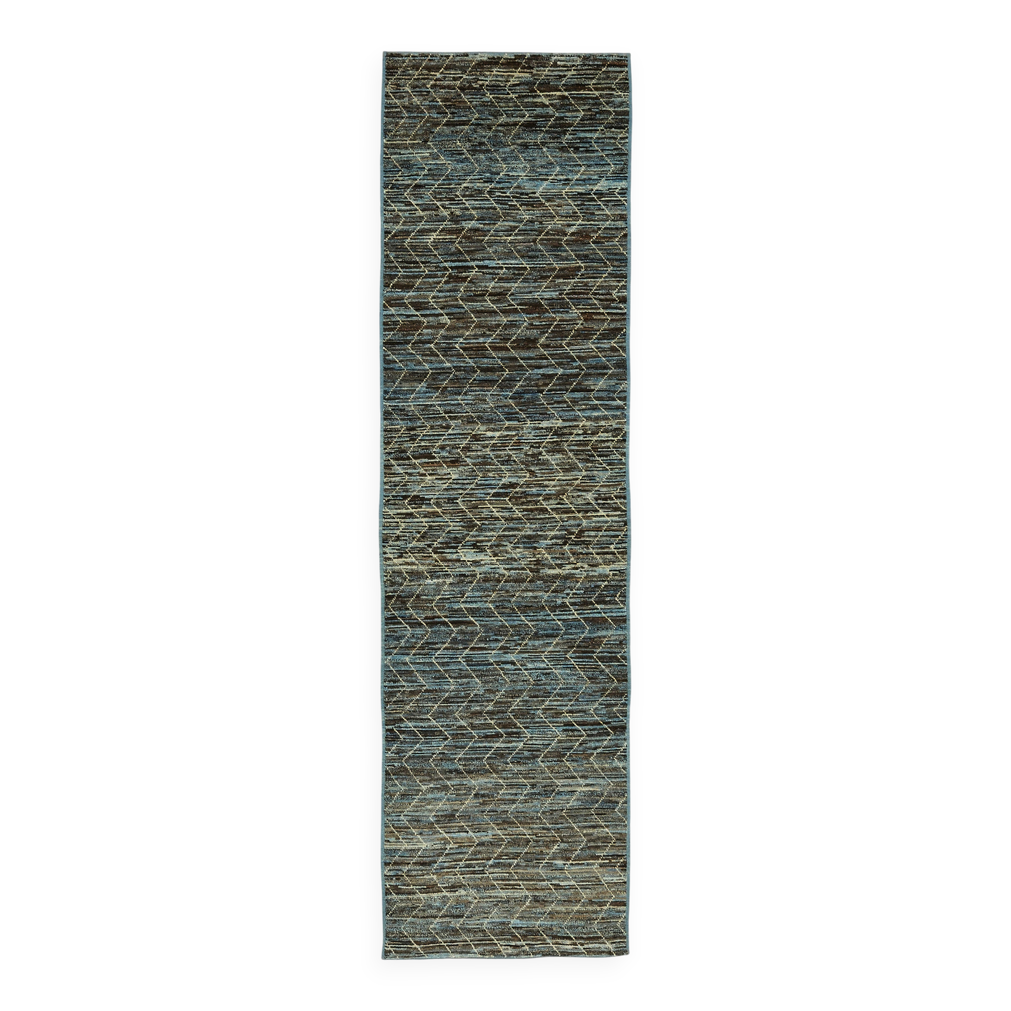 Handwoven Turkish Rustic 90 cm x 320 cm Blue Wool Runner Carpet