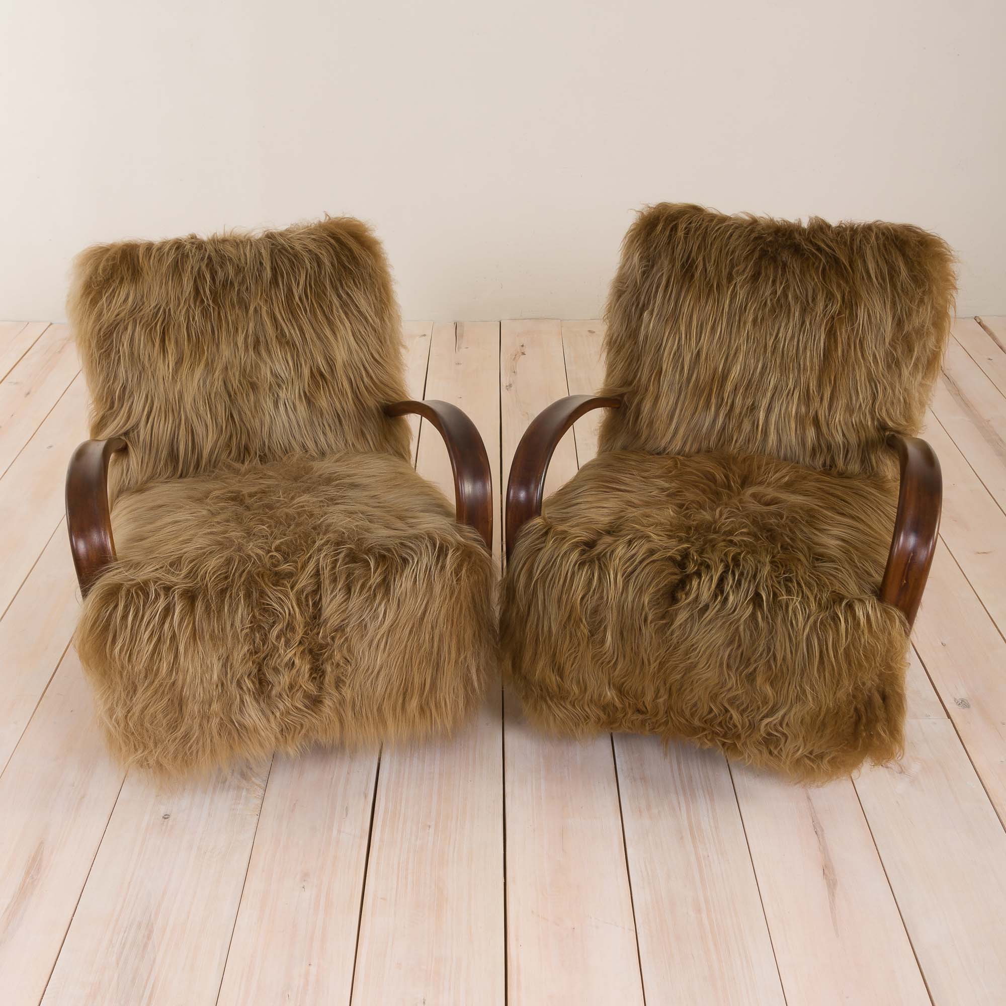 Halabala 269 lounge chair in long hair sheepskin